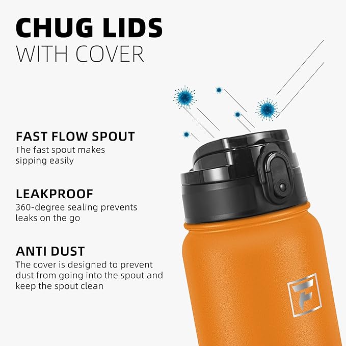 Fanhaw 20 oz Insulated Stainless Steel Water Bottle with Anti-Dust Chug Lid, Leakproof Vacuum Metal Everyday Use Bottle for Kids, Teens & Adults, Back to School Essentials (Yellow Orange)