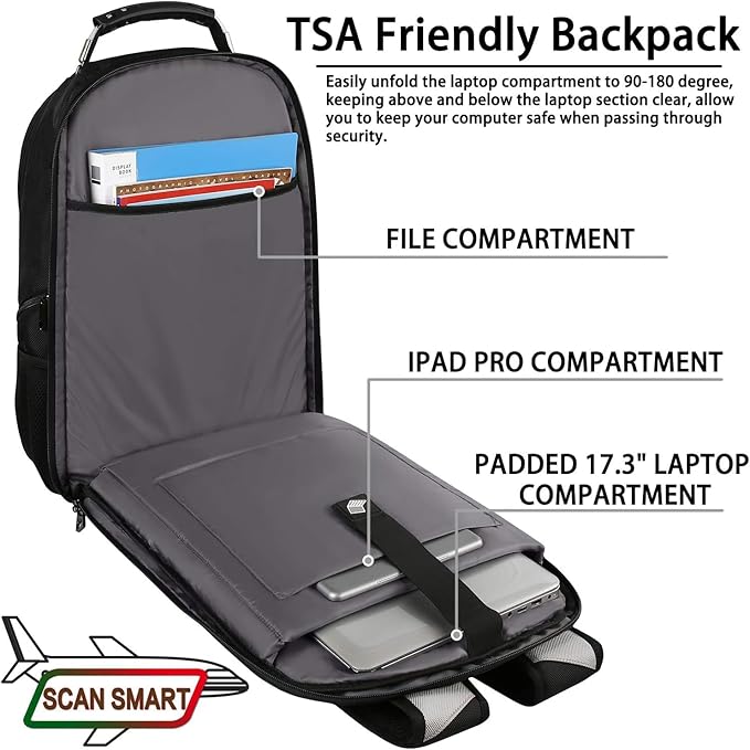 17 inch Laptop Backpack, Large Travel Backpack for Men Airline Approved and TSA Friendly, RFID Anti Theft Water Resistant Bookbag Fit for College High School Students Weekender