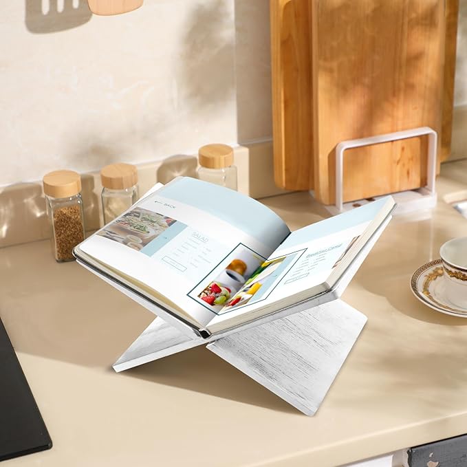 Geetery Book Stand Book Holder for Display Reading Textbook Holder Open Display Stand for Open and Closed, Cookbook, Magazines, Textbooks, Recipe(White)