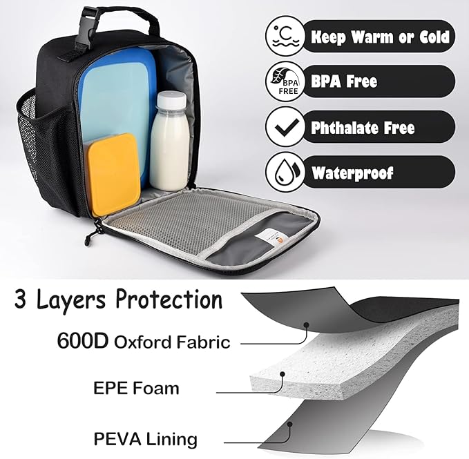 CaCTOUR Lunch Box for Men Women Adult,Premium Insulated Lunch Bag,Portable Small LunchBox for School Work Picnic (Black)