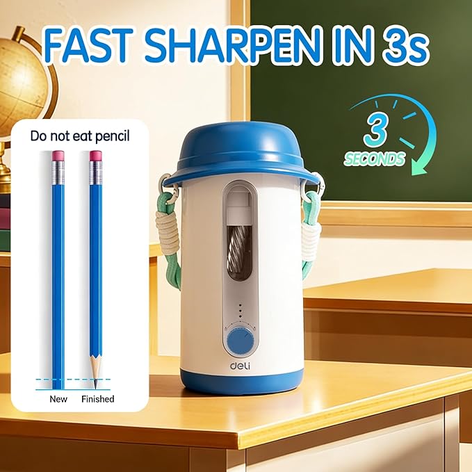 Electric Pencil Sharpener, Low Noise Fully Automatic Pencil Sharpener for Classroom,6.9-10.8mm Colored/Jumbo Pencils, Auto in & Out,Rechargeable Hands-Free Sharpener for Home/Office,Blue