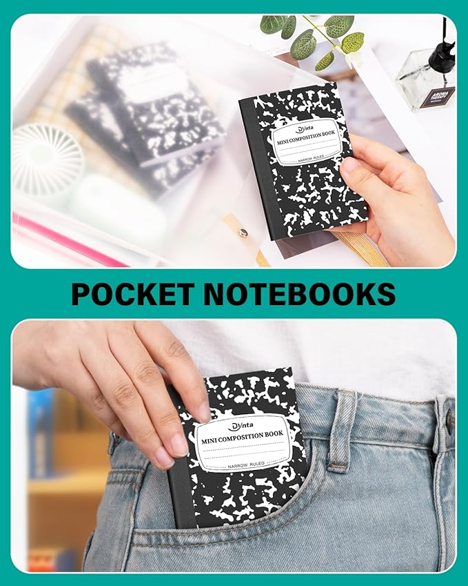 Dynta Mini Composition Notebooks Bulk, 40 Packs 3.25 x 4.5 inch Composition Books Narrow Ruled, Black Pocket Notebooks for Kids Students Men Women Teachers (60 Sheets/120 Pages)