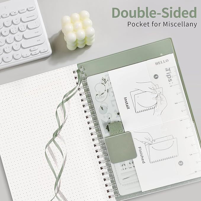 AHGXG Dotted Journal - Dot Grid Spiral Notebook A5, 160 Pages, 100 GSM Thick Paper, Waterproof Plastic Cover Journals for Journaling, Sketching, 5.7" x 8.3", Light Green