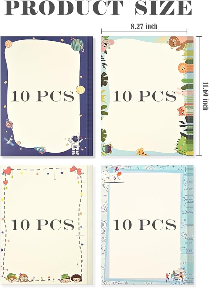 BAYTORY 40Pcs Stationery Letter Writing Paper, A4 Cute Writing Paper Sheets 8.27 x 11.69 In, Decorative Stationery Paper for Letters, Invitations (Cute Blank)