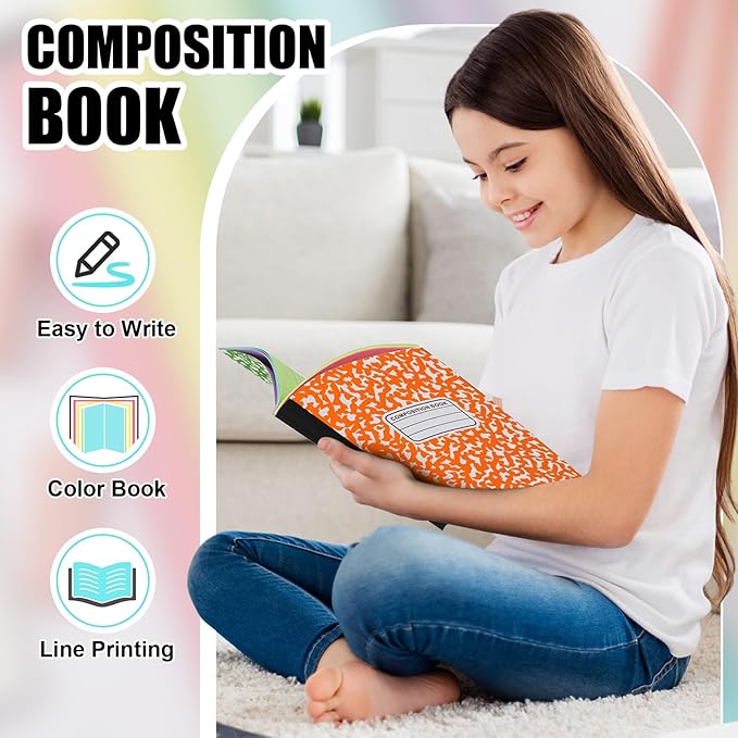 Henoyso 12 Pcs 120 Pages Colored Paper Notebooks 9.75" x 7.5" Bright Colors Lined Paper Notebook Wide Ruled Marble Notebooks Journals Bulk for Office School Supplies(Multicolor)