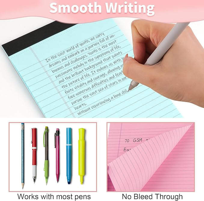 Legal Pads 5" X 8", 6 Pack Colored Note Pads,College Ruled Lined Paper Pads