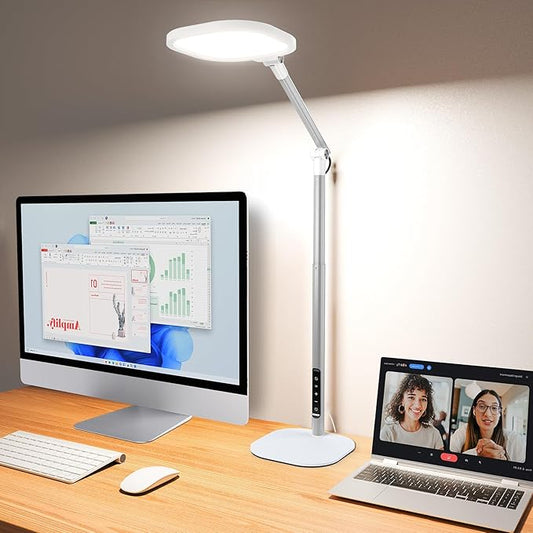 Led Desk Lamps for Home Office with Base, Tall Desk Lamp with 50 Light Modes & Memory and Timer Func Computer Light, Flexible Adjustable Table Lamps for Video Conference, Architect (White 1 Pack)