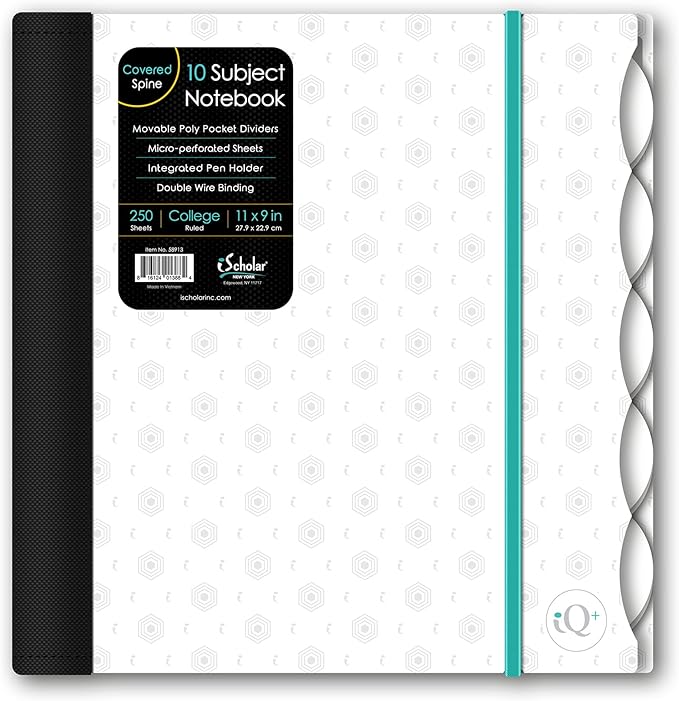 iScholar iQ Poly Fashion Cover 10 Subject Notebook, College Ruled, 11" x 8.5", 250 Sheets, Designs Will Vary (58913) - Fashion Print Light