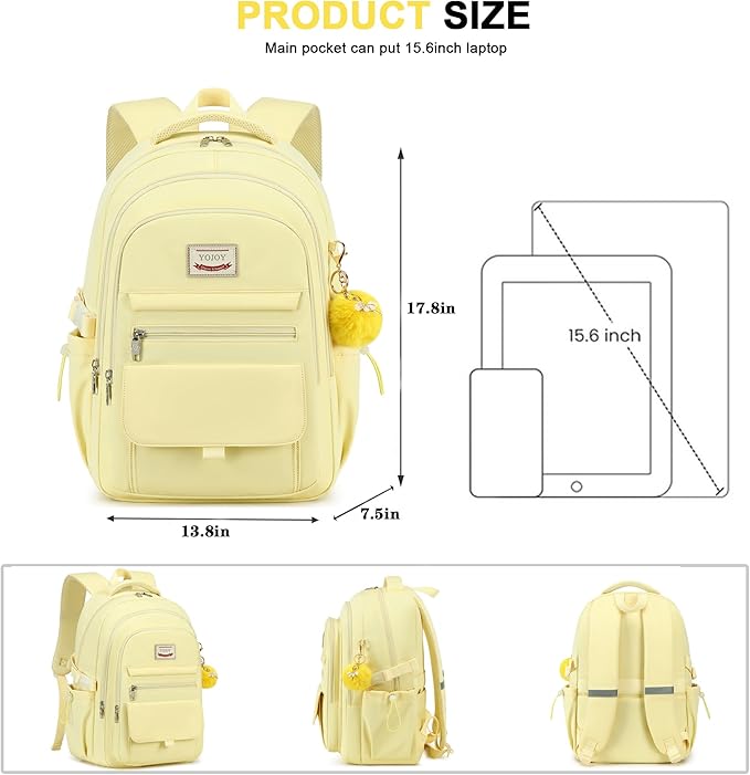 School Bag for Teens Girls,Girls Backpack,3 PCS Backpack for Girl, 15.6 Inch Laptop with Lunch Box Pencil Pouch Set (Yellow Set)