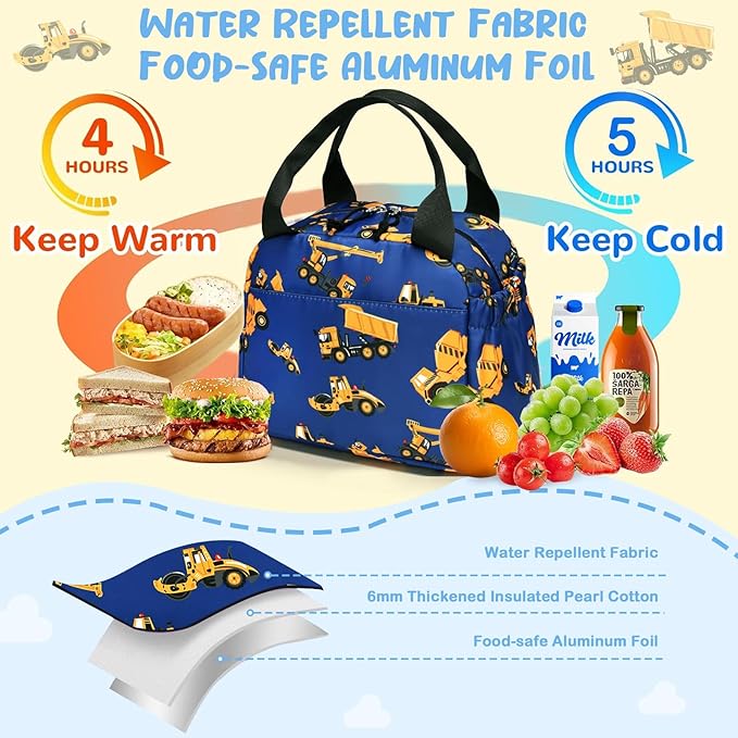 CAMTOP Boys Lunch Box Kids Insulated Lunch Bag Kids Cute Lunchbox for Boys Loncheras Para Niños