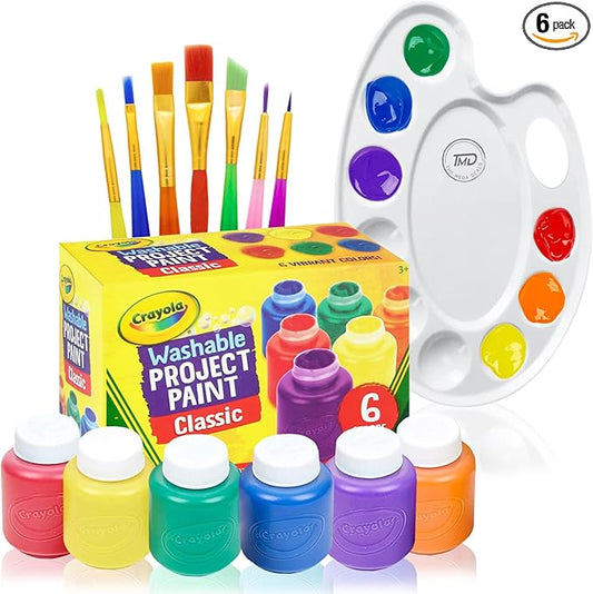 Kids Painting Set, Washable Paint for Kids 6 Colors, 7 Paintbrushes, Paint Palette, Non Toxic Tempera Paints 2 oz Each, Paints for Toddlers Art, Crafts Gifting Bundle