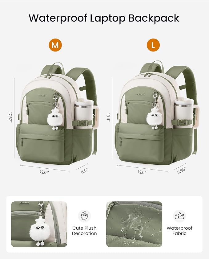 LOVEVOOK School Backpack for Teen Girls & Women, 35L Large Laptop Backpack with 40oz Water Bottle Pocket, Waterproof Cute College Bookbag, Student Backpack for Middle High School Travel Work Green