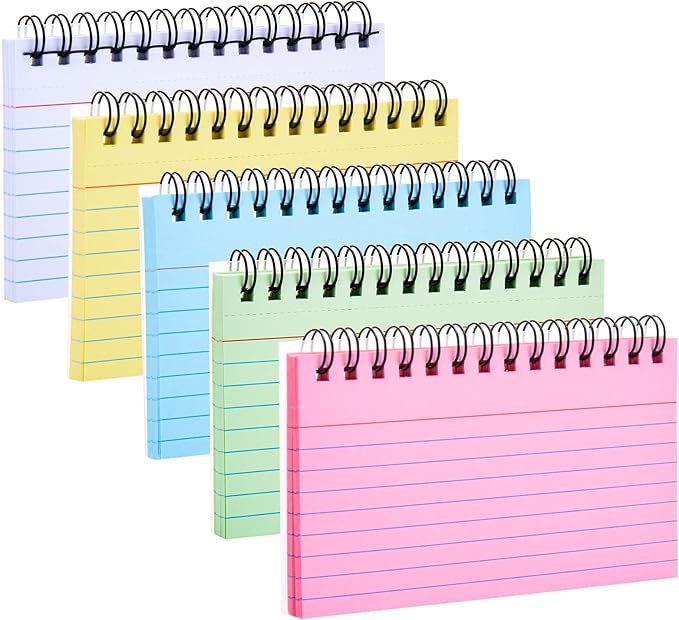 250 Sheets Index Cards with Ring, 3x5 Inches Spiral Bound Flashcards, Colored Ruled Notecards Flash Cards for Studying Nursing School Essentials Office Household Taking to Do List, 5 Colors