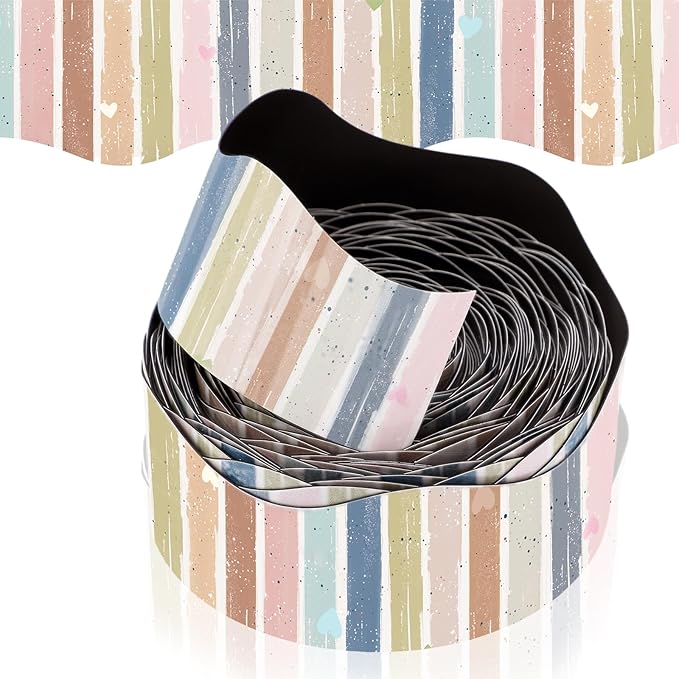 Tellegloww 36 ft Scalloped Magnetic Border Magnetic Border for Whiteboard Bulletin Board Borders Reusable Rolled Borders Trim for Office Chalkboard(Boho Stripes)