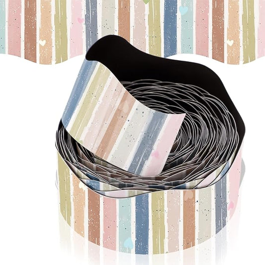 Tellegloww 36 ft Scalloped Magnetic Border Magnetic Border for Whiteboard Bulletin Board Borders Reusable Rolled Borders Trim for Office Chalkboard(Boho Stripes)