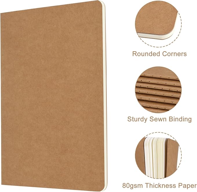 ZCZN 24 Pack A5 Kraft Notebooks Bulk, 8.15x5.5 Inches Blank Journaling Notebooks, Notebooks for Work, Composition Notebooks for School, Journal notebooks for kids, 60 Pages