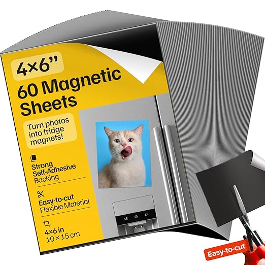 Strong Self-Stick Adhesive Magnetic Sheets 60 Pcs (4x6/10x15cm) – Magnetic Paper for Photo, Magnet Stickers, Labels, Science Education Magnets, Teacher Must Have, Whiteboards, Office