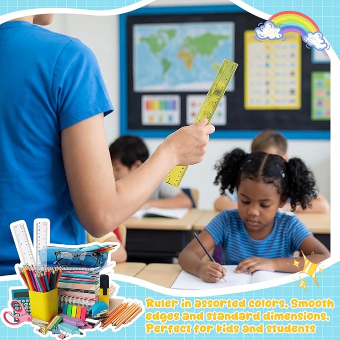 EBOOT 2 Pack Plastic Ruler Straight Ruler Plastic Measuring Tool for Student School Office (Yellow,12 Inch)