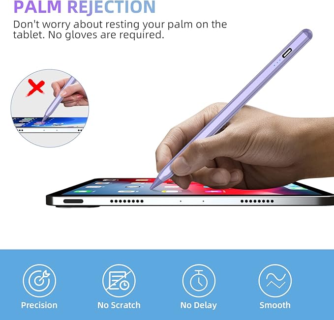 MMK Stylus Pen for iPad 6th-10th, A16, Energy-Saving Fast Charging Apple Pencil for iPad Air 5/4/3rd, iPad Pro 11/12.9 Inch, iPad mini 5/6th (Purple)