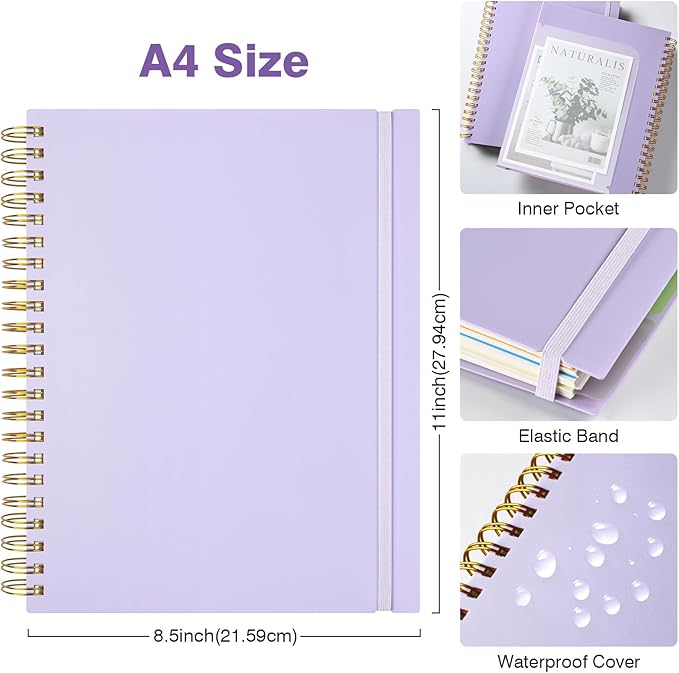 Graph Paper Notebook: 5 Subject Graphing Notebook with Removable Dividers, 300 Pages 100gsm Thick Spiral Grid Notebooks, 5x5 Graph Ruled Paper, Large A4 Journal for School Work Women Men, 8.5" X 11"