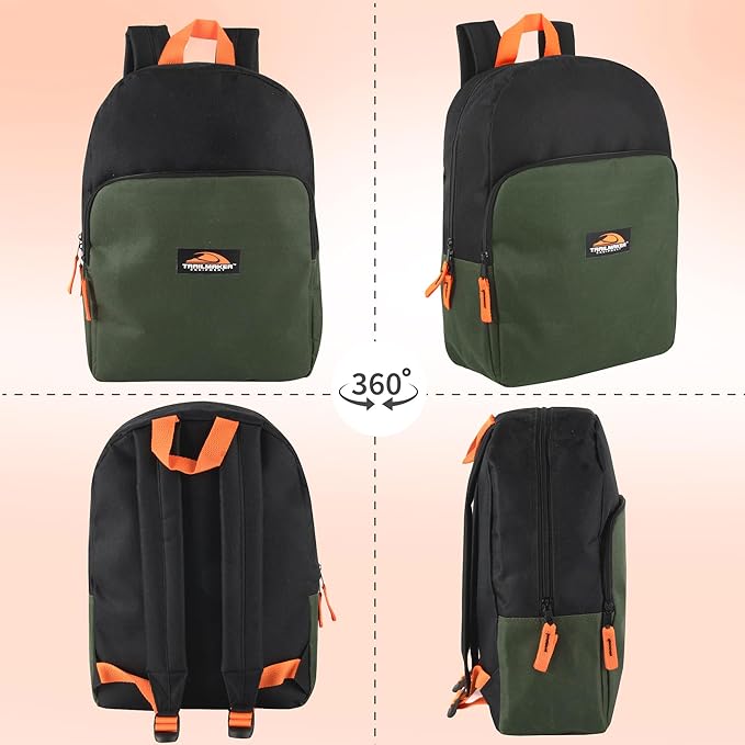Trail maker 15 Inch Backpack for Kids, Preschool, Elementary & Middle School Students – Spacious Bookbag with Large Front Pocket, Adjustable Straps, Fits up to 13 Inch Laptop (Green)