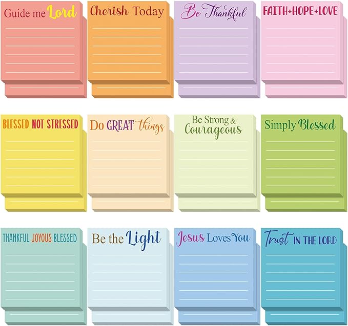 Yinder 24 Pcs Inspirational Sticky Notes Cute Motivational Sticky Notes Pad End of Year Employee Appreciation Gifts Bulk for Teacher Nurse Coworkers Office Supplies 3 x 3'' (Bible,Light Color)