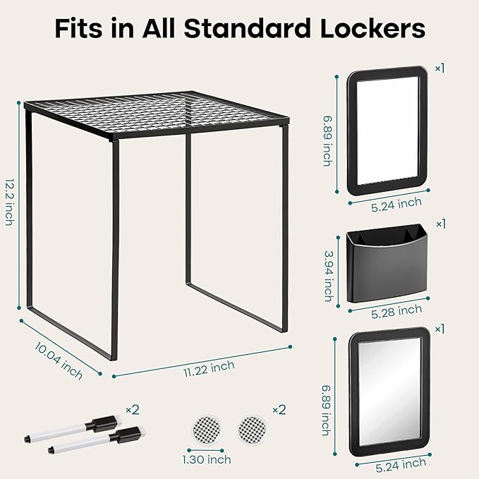 Locker Organizer Accessories Kit for Boys, 8 Pcs Black Locker Decorations for Middle School, Back to School Preppy Essentials Set
