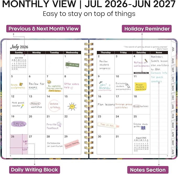 Academic Planner 2026-2027, Weekly and Monthly Calendar Book, July 2026 – June 2027, Hardcover Planner with Tabs, Perfect for Teachers, Students, Women & Men, A4 (8.5" x 11") - Blush Horizon