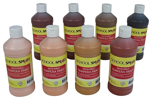 School Smart Washable Tempera Paints for School and Arts and Crafts Use, 16 Ounces Each, Assorted Multicultural Colors, Set of 8