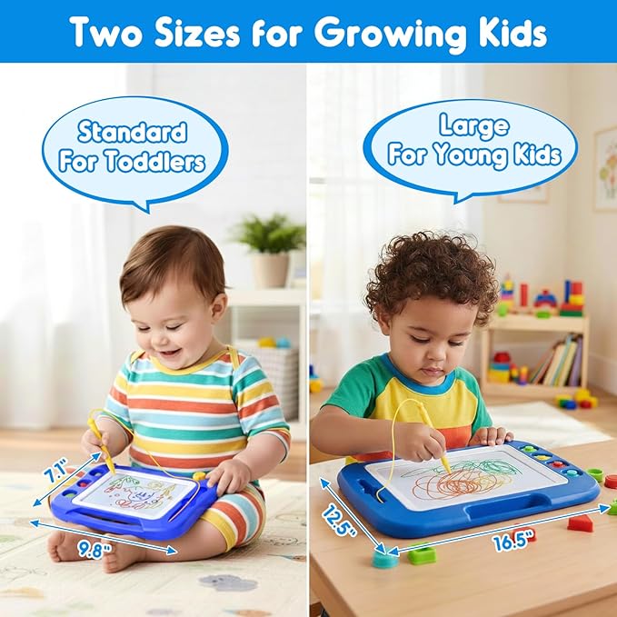 SGILE Toddler Toys for Kids, Large Magnetic Drawing Board for Birthday Gift, Toys for 1 2 3 4 Year Old Girls Boys, Etch & Sketch Pad with 4 Stamps, Learning and Educational, 16 ×13 in, Blue