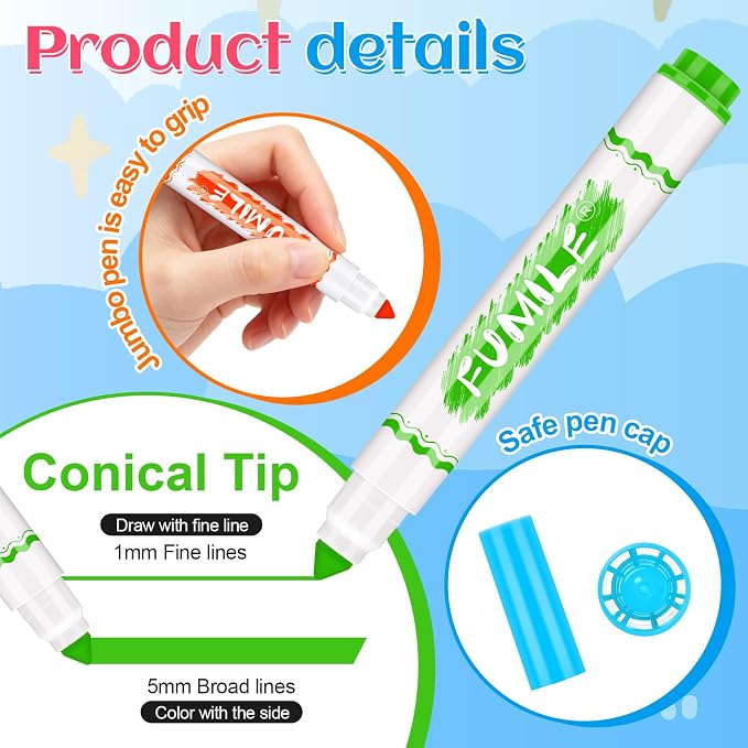 FUMILE Washable Markers Bulk,160 Count 10 Assorted Colors Markers for Kids,Broad Line Conical Tip Coloring Marker Bulk For Student, Back to School Supplies, Teacher Classroom Must Haves & Essentials