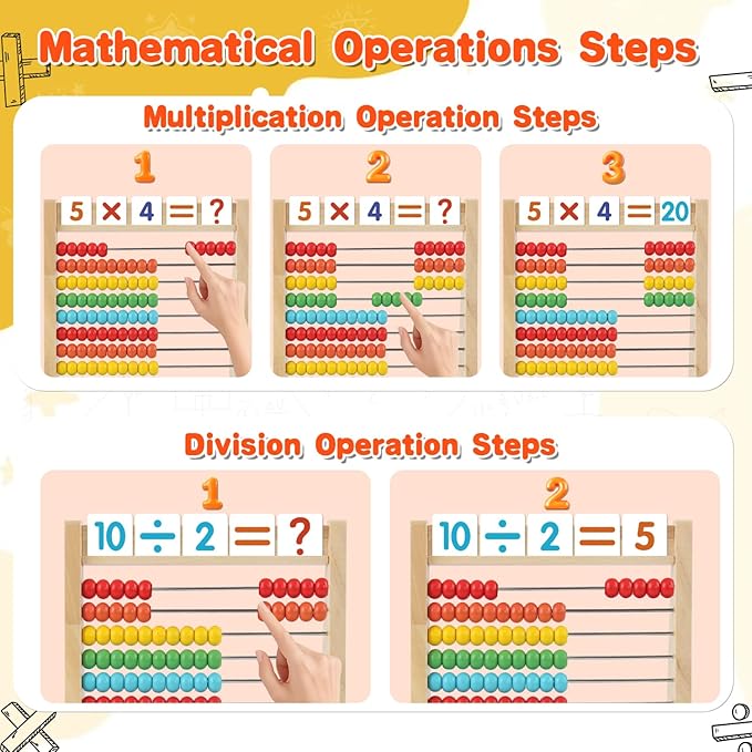 Wooden Abacus for Kids Math Games for Kids 5-7 Abacus Counters Homeschool Counting Toys for 3-5 6-8 Boys Girls Gifts Math Manipulatives Educational Learning Toys for 4 Year Old with Number Cards 1-100