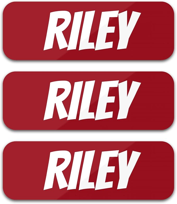 Custom Name Labels for Kids (120 Labels) Personalized Waterproof Clothing Stickers for Daycare, Camp or School - Name Stickers for Bottles, Jackets, Backpacks, Shoes and School (Ruby Red)