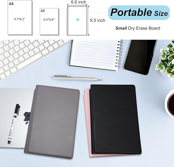 Portable Small Dry Erase Board | Handheld Whiteboard Reusable White Board Dry Erase Notebook | Standable Desktop Notepad | Home Office Study Essentials-PU Cover Writing Board 9.5" x 6.6"