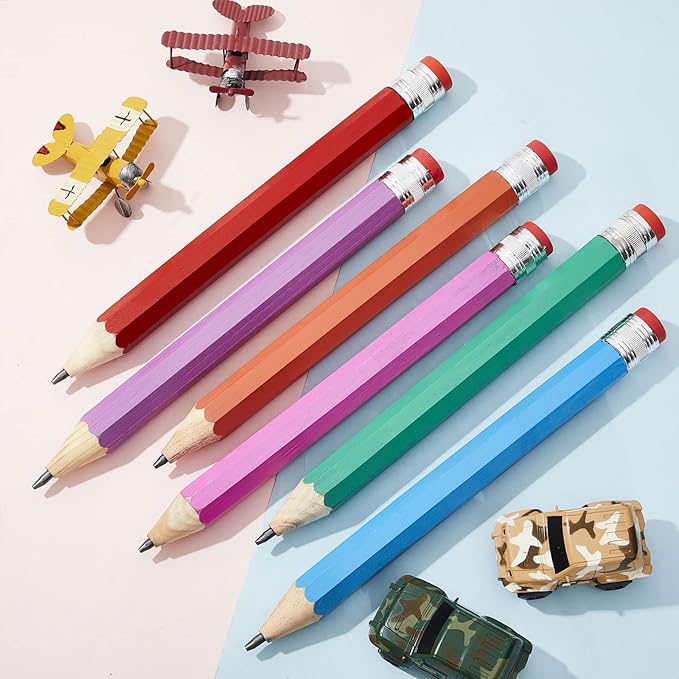 Lewtemi 12 Pcs Wooden Jumbo Pencils 14 Inch Funny Big Large Novelty Pencil Wood Cool Giant Pencil for Kids Home School Office Halloween Christmas Party Prop Gift Decor Toy, 6 Colors