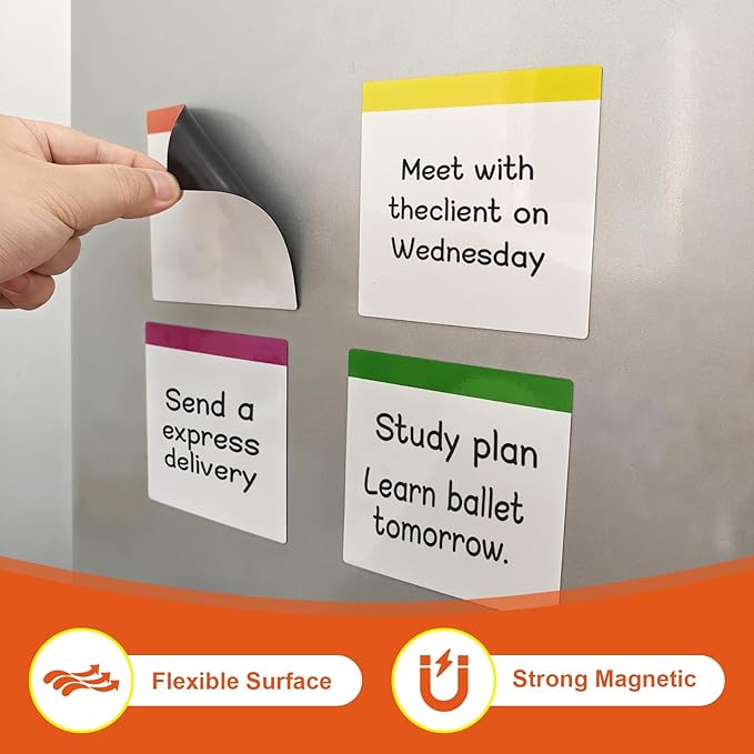36 Packs, Washable Magnetic Dry Erase Board Labels, 3" x 3" Bangs Design Magnets White Board Notes, Sticky on Fridge, Locker, Cabinet, Door - Office & Classroom Whiteboard Accessories Supplies