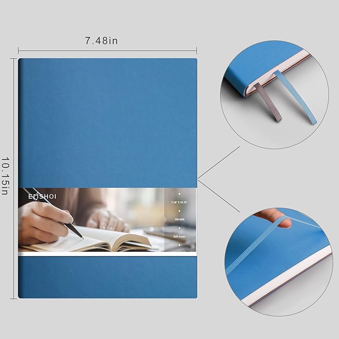 EMSHOI Dotted Journal Notebook, B5 Large Softcover Leather Journal, 192 Numbered Pages 100gsm Thick Dot Grid Notebook for Journaling Drawing Women Men Work School, 7.48"x10.15"-LightBlue