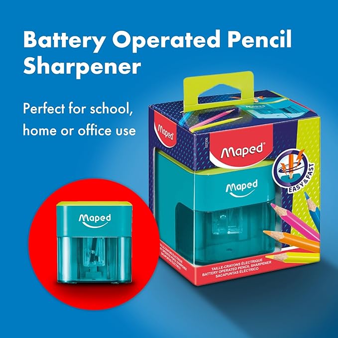 Maped Helix - Compact Battery-Powered Pencil Sharpener - Easy Sharpening - Versatile & Portable - Top Mounted Sharpening Hole