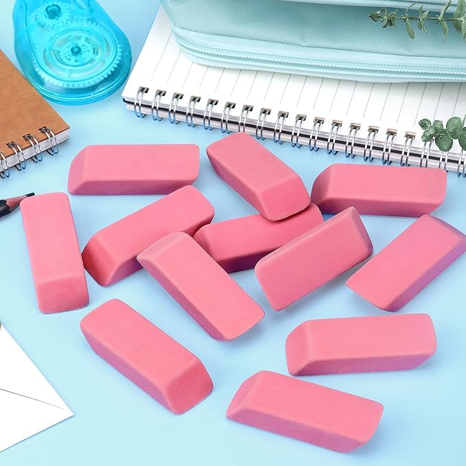 ZZTX 12 Pack Pink Erasers Pencil Erasers for Kids, Large Bulk Pink Eraser for School, Art Erasers for Drawing