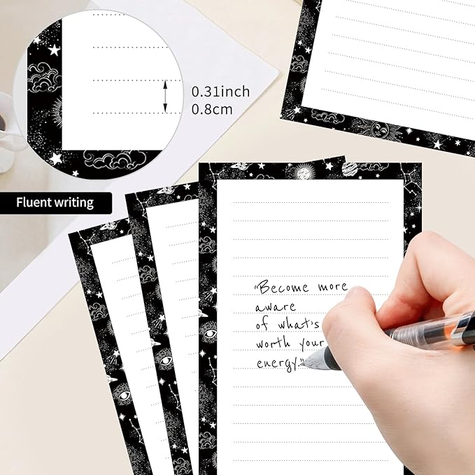 2 Pack Lined Sticky Notes 4x6 in, Cute Self-Stick Notepads with Lines, Large Memo Pads Strong Adhesive for Office, Home Cute Black Universe