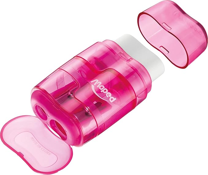 Maped Helix USA - Connect Duo 2-in-1 Pencil Sharpener and Eraser, Pack of 20 - for Schoolwork & Art - Versatile & Safe - Assorted Colors
