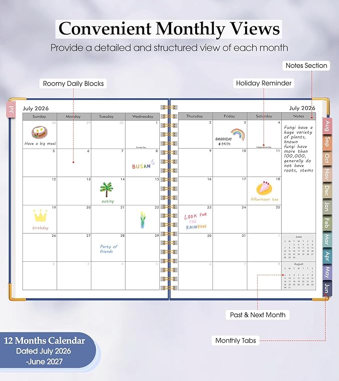 Academic Planner 2026-2027, Hardcover Leather Weekly and Monthly Calendar Planner from July 2026 - June 2027, A4 8.5" x 11" Daily Agenda with Tabs, College School Organizer for Student Teacher, Night Sky Blue