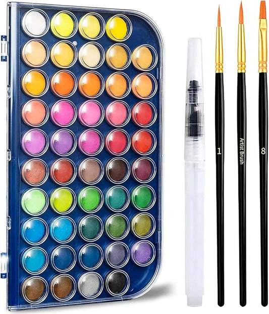 GETHPEN Watercolor Paint Set, 48 Colors Non toxic Watercolor Paint with a Brush Refillable a Water Brush Pen and Palette, Washable Water Color Paints Sets for Adults Artist Beginner