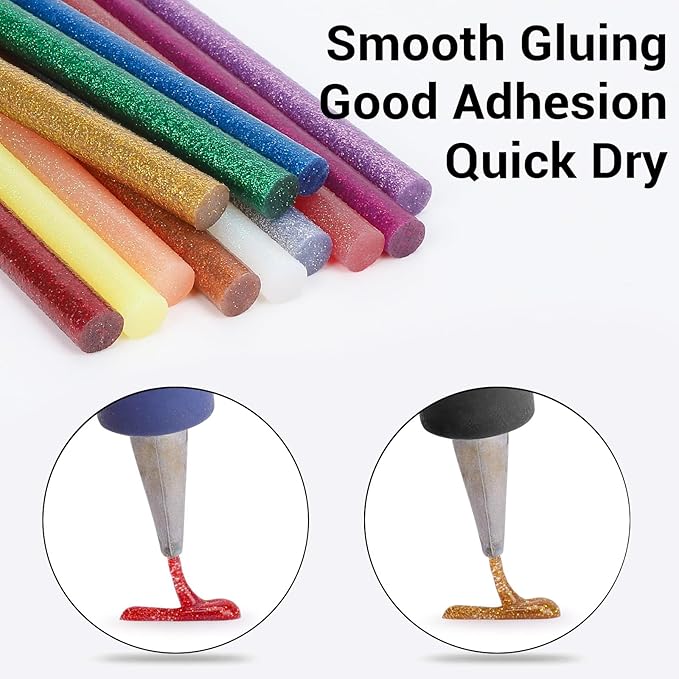 ENPOINT Glitter Color Hot Glue Sticks Full Size, 8" Long x 0.43" Dia 36 Pack Hot Melt Glue Sticks Bulk, Adhesive Glue Sticks Standard for Crafting DIY Art School Gluing Project Repair Sealing
