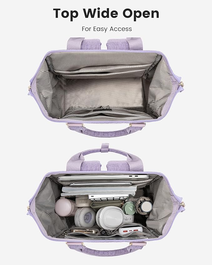 LOVEVOOK Laptop Backpack for Women, 15.6 inch Cute Teacher Nurse Work Bag with Giant Tumbler Holder (Fits Handles), Waterproof Travel Backpack Purse, Anti-Theft College Computer Bag with Pouch, Purple