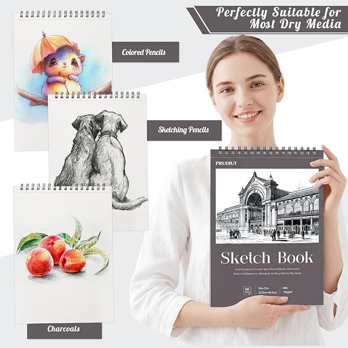 Sketch Book 9×12 inch, Spiral Bound Sketch Pad 50 Sheets (68lb/100gsm), Acid-Free Sketchbook for Drawing Painting Sketching, Art Paper Drawing Supplies for Teens Adults Artists Ideal Gifts