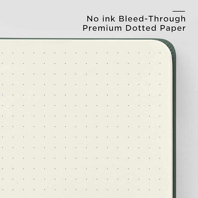 &And Per Se Dotted Journal Notebook (5 Packs), A5 Hardcover Leather Dotted Journal, 160 Pages 100 gsm Thick Paper, 3 Sheets of Stickers Included- 5.7'' x 8'' (Green