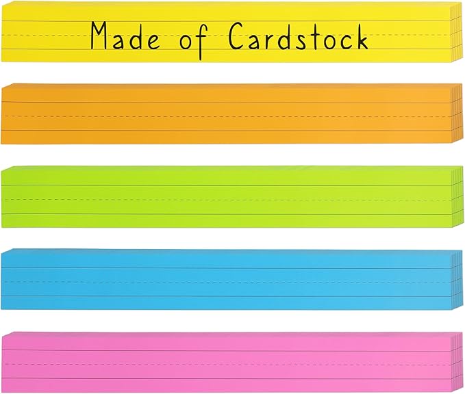 Chell Colored Sentence Strips Cardstock, Pack of 100, 3” x 24” Rainbow Color Word Learning Strips Handwriting Practice Tools for Teachers, Classroom and Office, 5 Colors