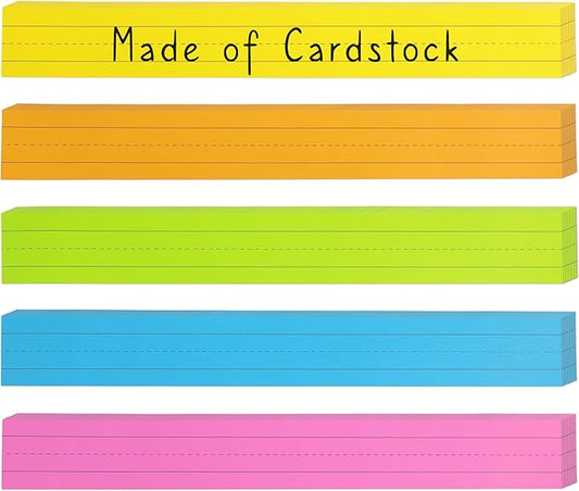 Chell Colored Sentence Strips Cardstock, Pack of 100, 3” x 24” Rainbow Color Word Learning Strips Handwriting Practice Tools for Teachers, Classroom and Office, 5 Colors
