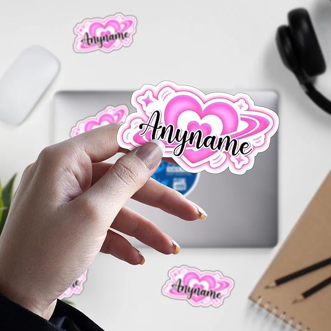 Custom Girly Heart Name Sticker Personalized Text Feminine Feminist Aesthetic Decal Waterproof Vinyl Decal for Water Bottles Tumblers Laptops Hard Hat Cars Kindle for Women Men Teachers